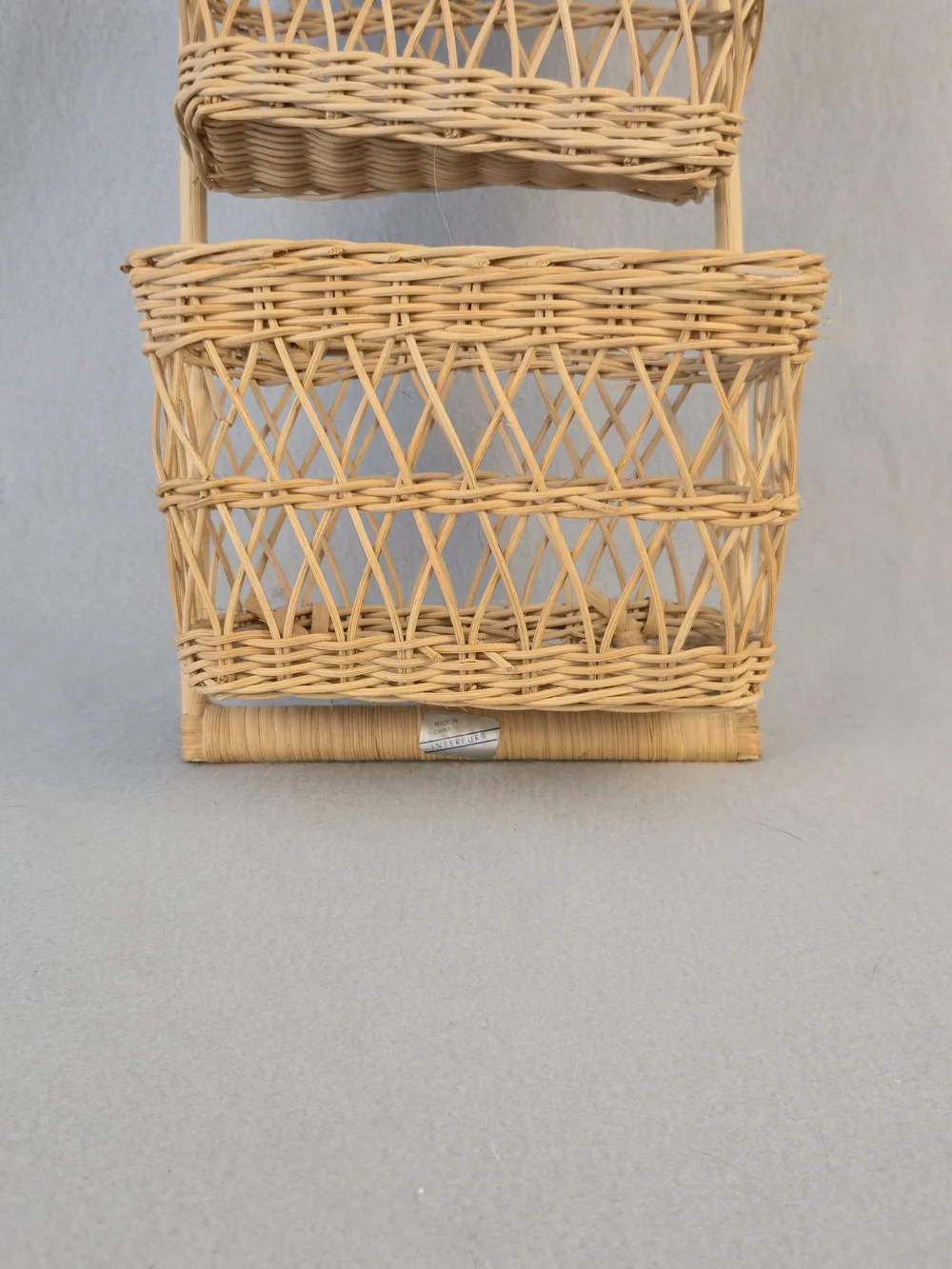 Vintage Interpur Woven Rattan 3 Tier Wall Hanging Mail Sorter Basket